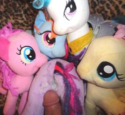 character:fluttershy character:pinkie_pie character:princess_celestia character:rainbow_dash character:twilight_sparkle cum cum_on_plushie male penis sph toy:build-a-bear toy:plushie // 2078x1904 // 274.0KB