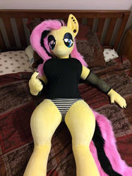 anthro artist:qtpony breast character:fluttergoth character:fluttershy lifesized panties toy:custom_plush toy:plushie // 1591x2122 // 2.0MB