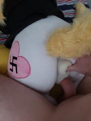 anal_fingering anus artist:qtpony character:aryanne clothes dock fingering from_behind lifesized male oc penis sex sph toy:cheval toy:custom_plush toy:fleshlight toy:plushie vagina // 3024x4032 // 2.8MB
