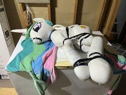 body_writing bondage character:princess_celestia collar creator:lolzorg fetish:destruction lifesized tape toy:custom_plush toy:plushie // 2048x1536 // 897.0KB