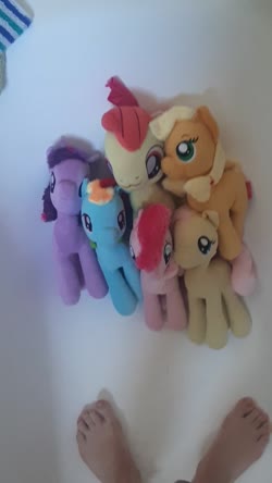 character:apple_bloom character:applejack character:fluttershy character:pinkie_pie character:rainbow_dash character:twilight_sparkle creator:anypony cum cum_on_plushie fetish:watersports male no_audio pee pee_on_plushie penis quality:1080p toy:plushie vertical_video video // 1080x1920 // 45.4MB